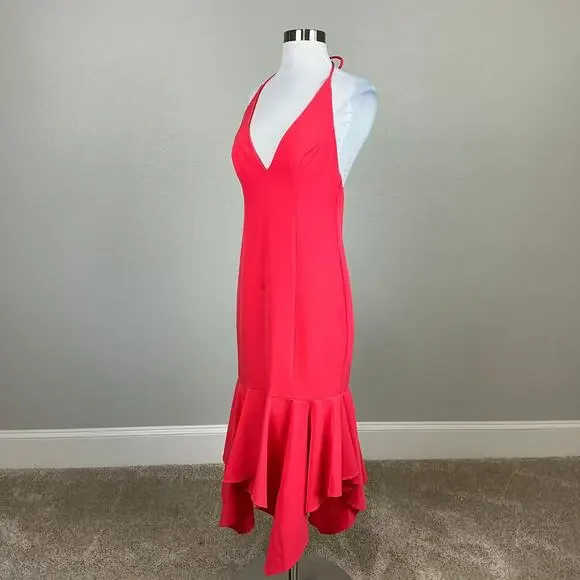 Aidan Mattox Backless High Low Halter Cocktail Dress Coral Pink Size 4 Midi - Picture 6 of 12
